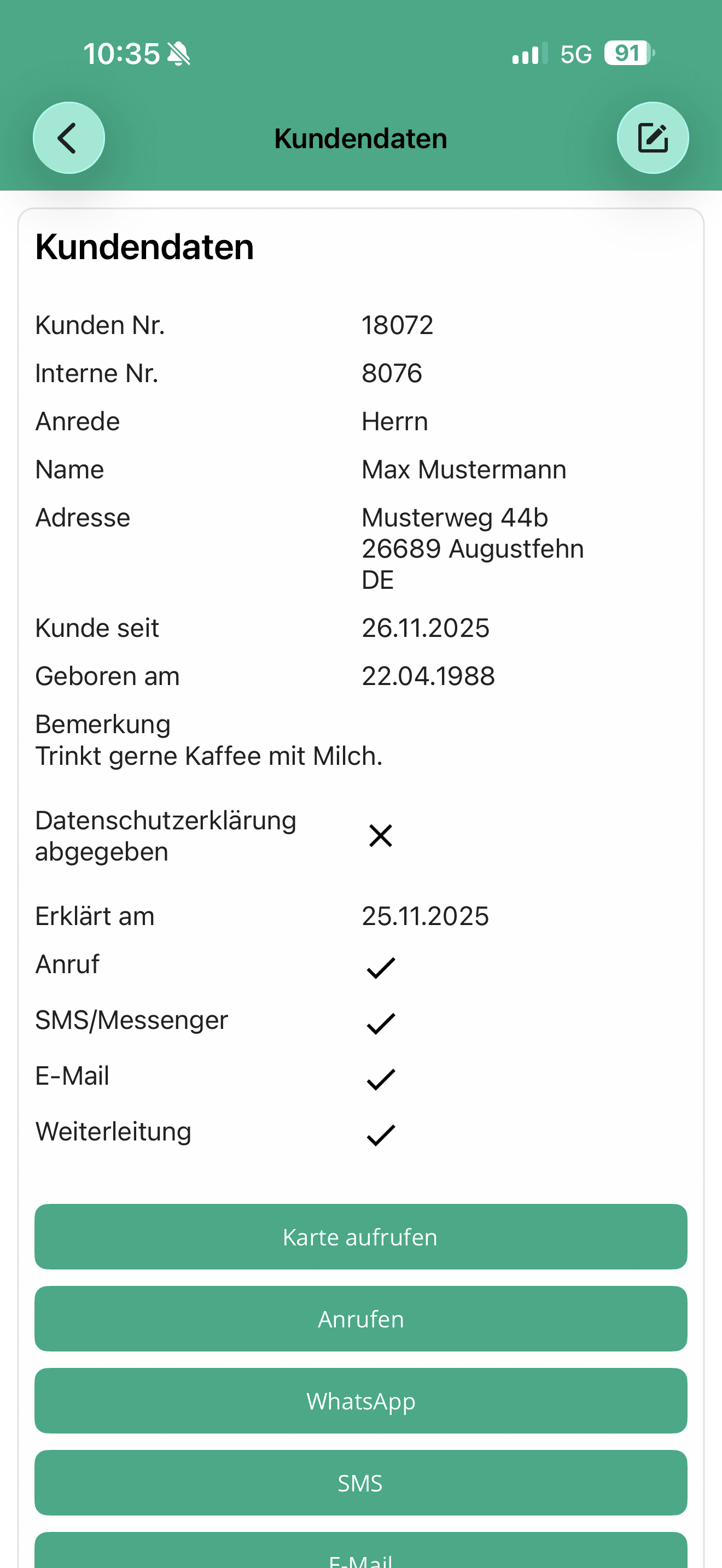 CSB-App Kundenstamm-Detailansicht