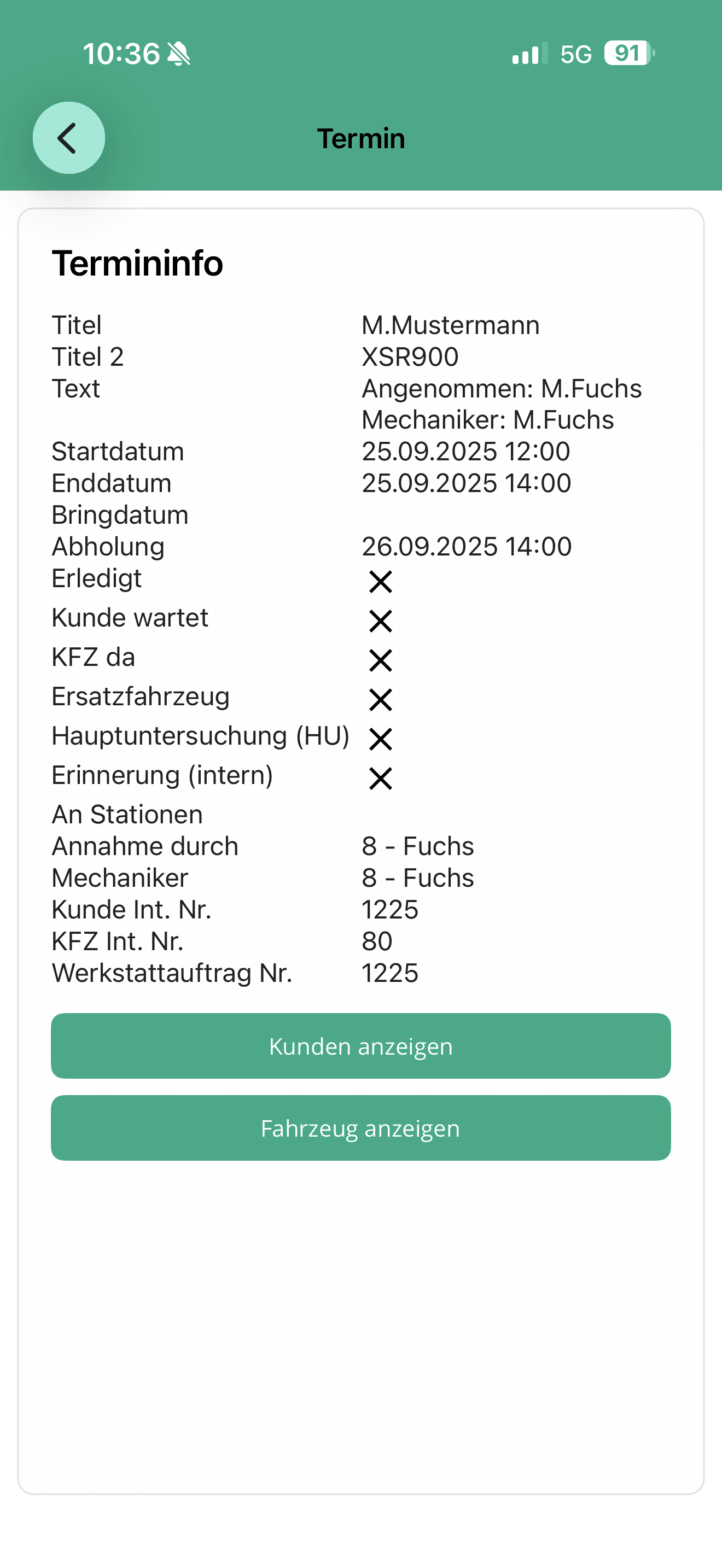 CSB-App Termin-Übersicht eines Kunden