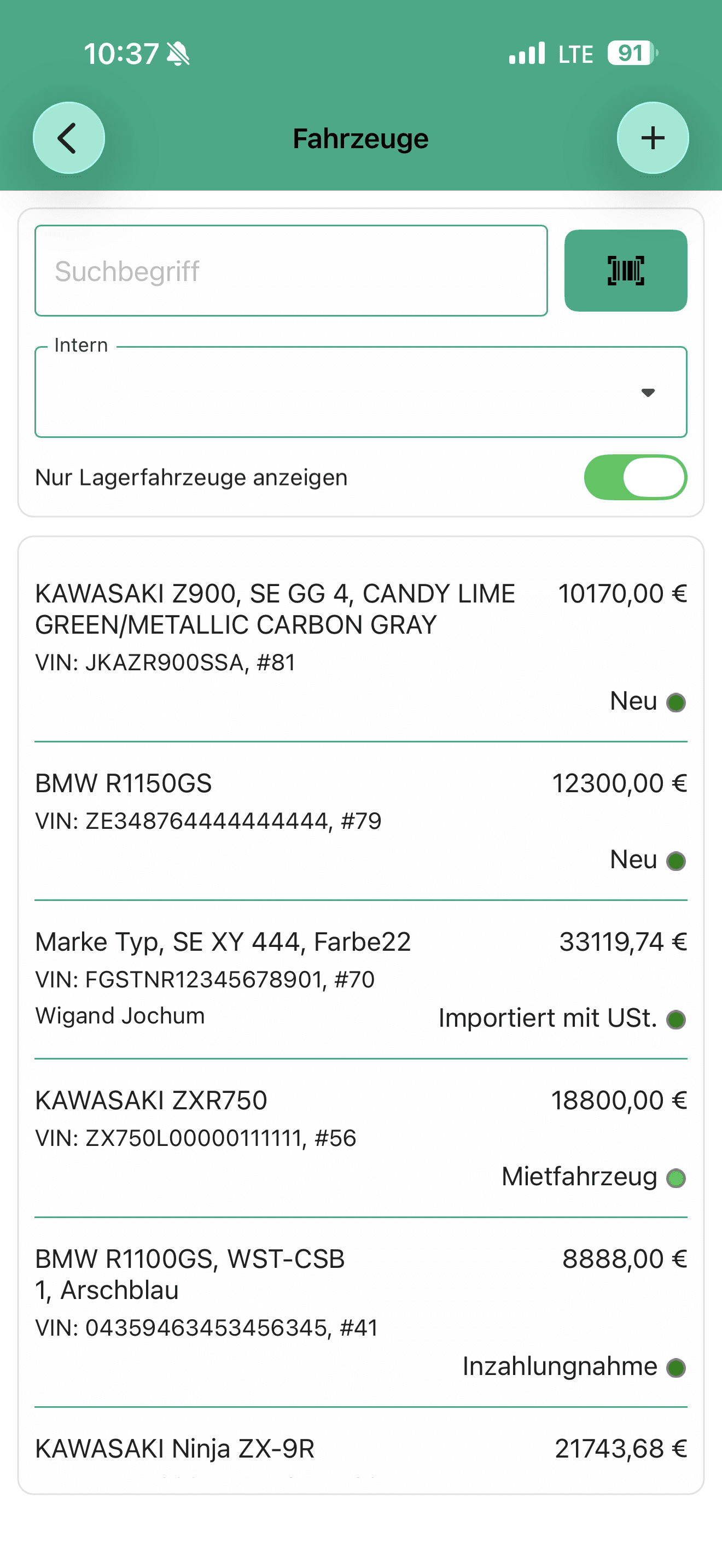 CSB-App Fahrzeugstamm-Übersicht
