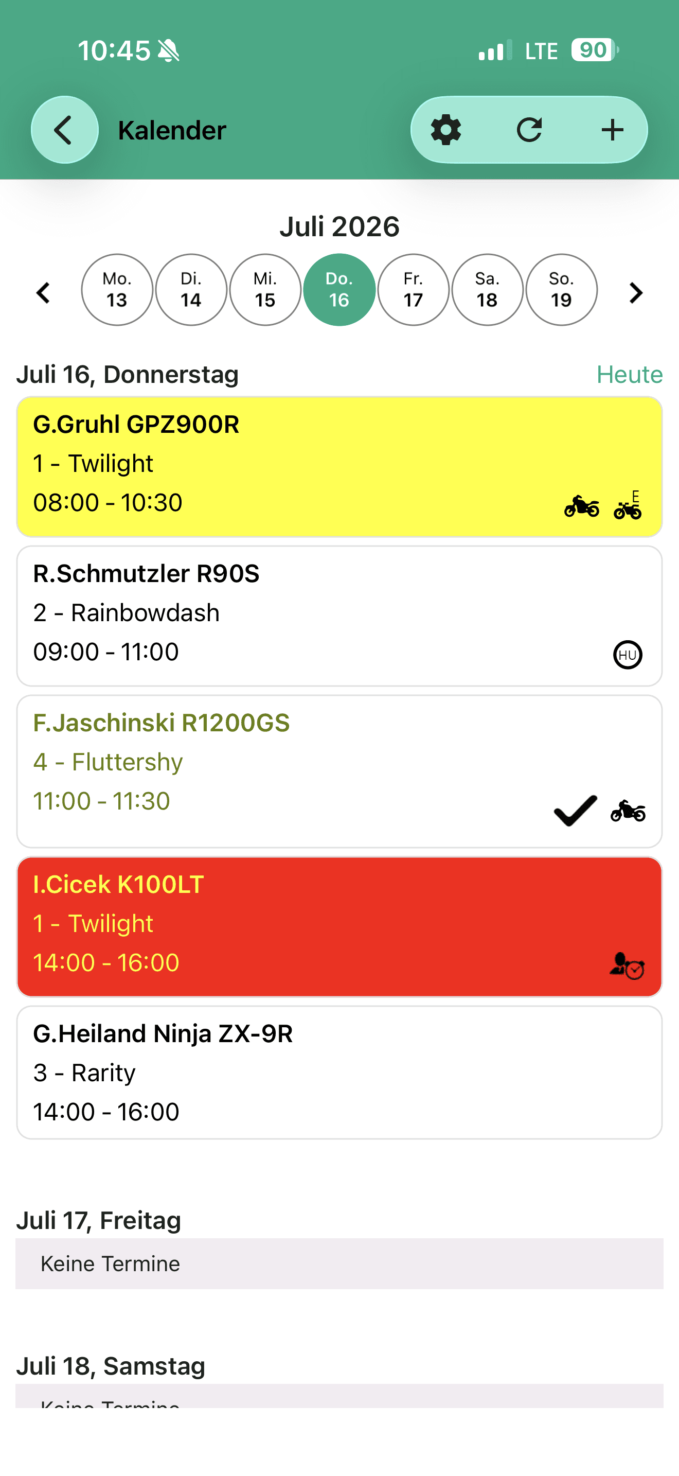 CSB-App Kalenderansicht der Werkstatttermine